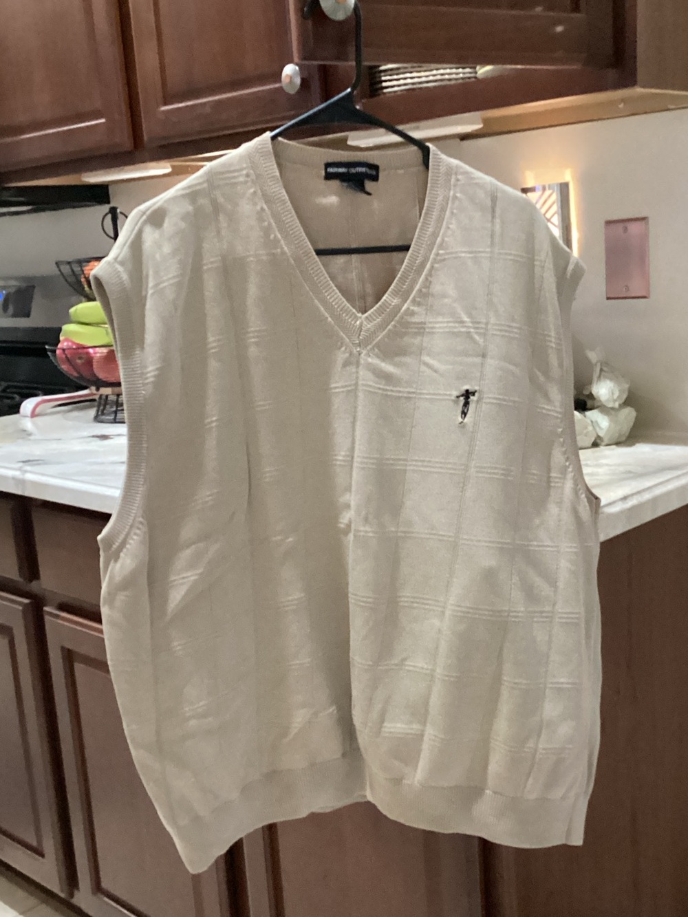 Fairway Outfitters Cream V-Neck Sweater Vest with Subtle Check